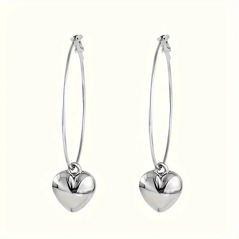 Heart-Shaped Pendant Hollow Hoop Earrings - Fashion Alloy Jewelry for