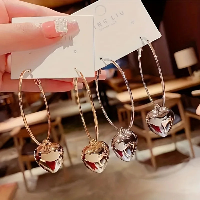 Heart-Shaped Pendant Hollow Hoop Earrings - Fashion Alloy Jewelry for